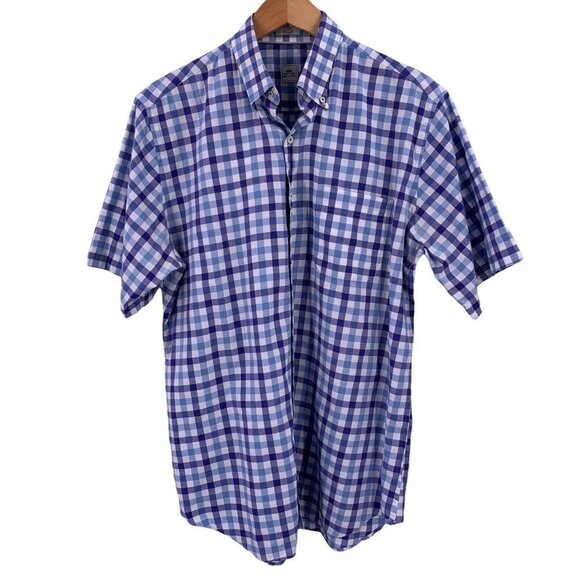 Peter Millar Other - PETER MILLAR Blue and White Plaid Cotton Short Sleeve Shirt Size Large